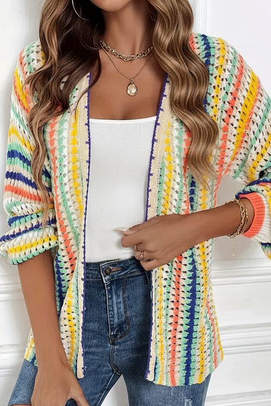 Cardigan en crochet à rayures colorées — Vogue Française