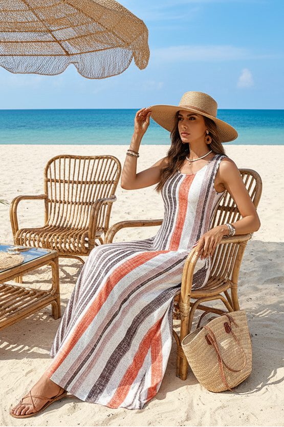 Robe maxi à rayures verticales color block — Vogue Française