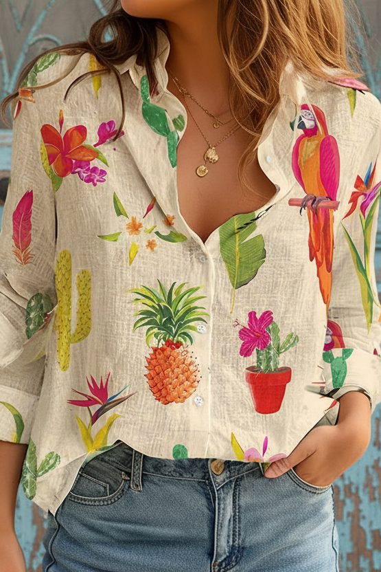 Chemise Shimida printemps/été à imprimé tropical — Vogue Française