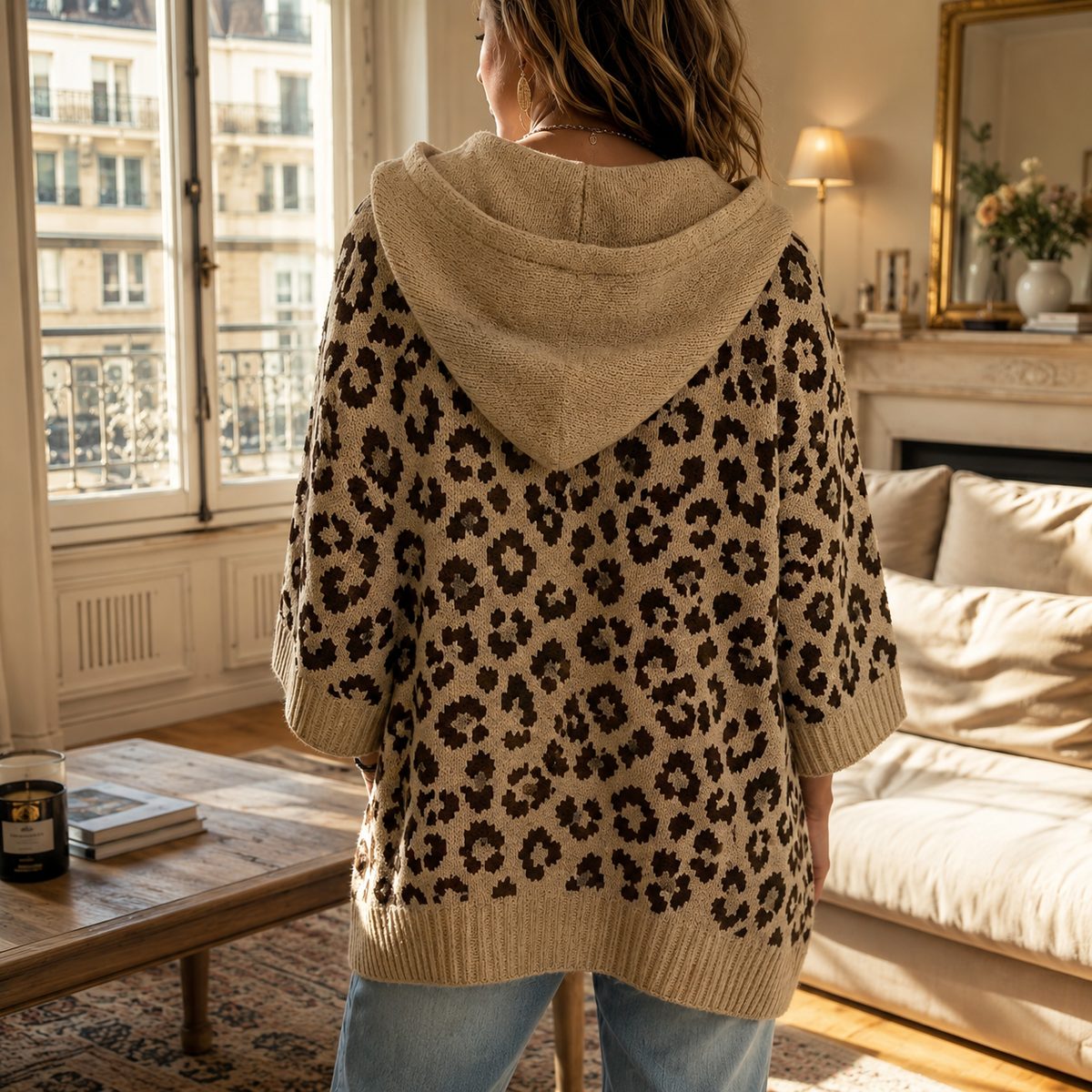 Poncho léopard à capuche en maille jacquard — Vogue Française