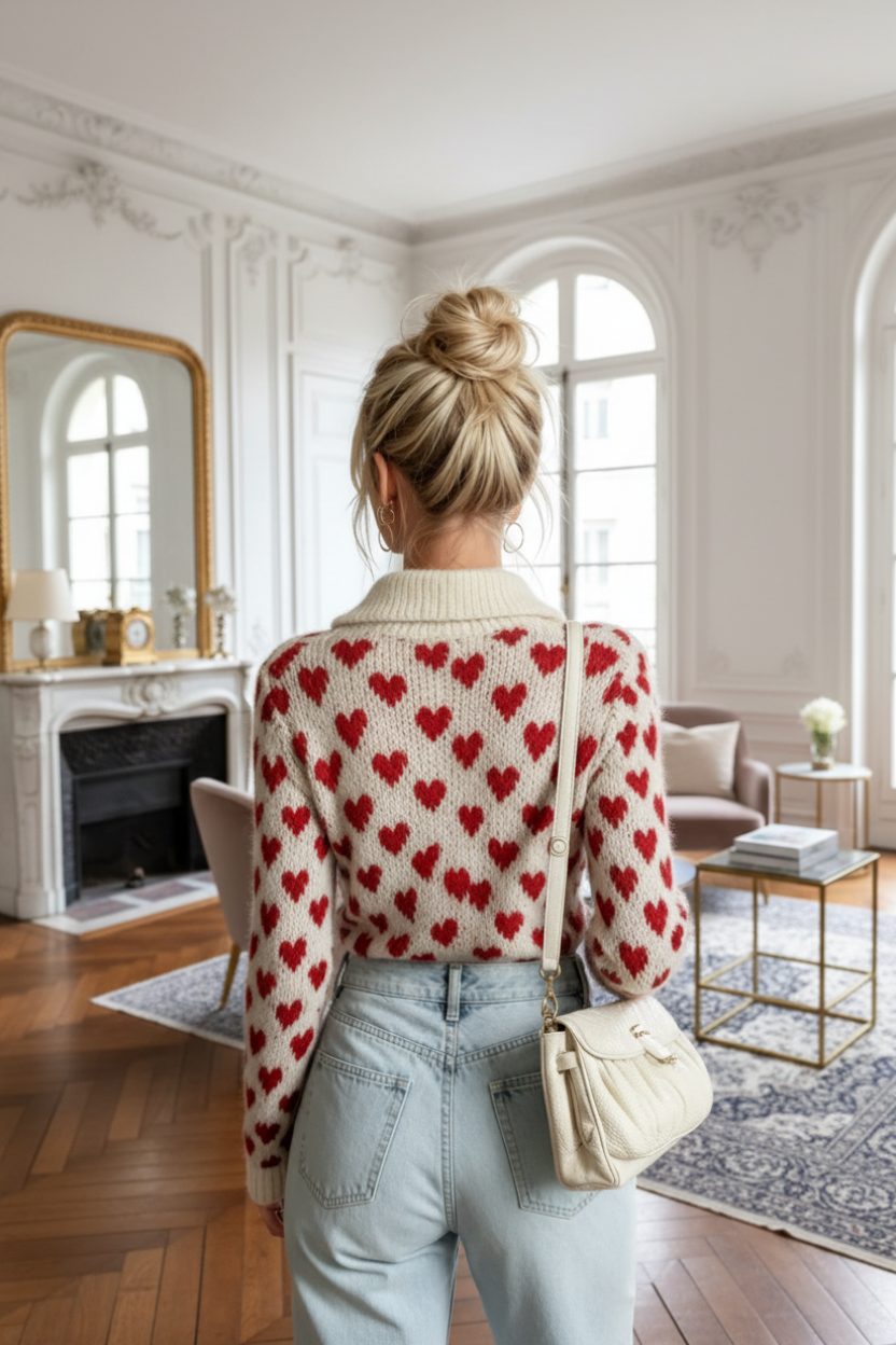 Pull Paris Mon Amour, col V en maille douce — Vogue Française