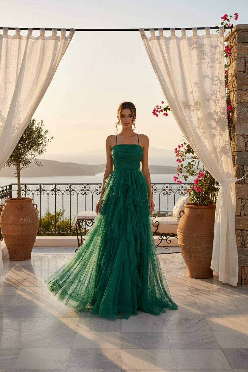 Robe longue élégante à ourlet asymétrique en mesh — Vogue Française
